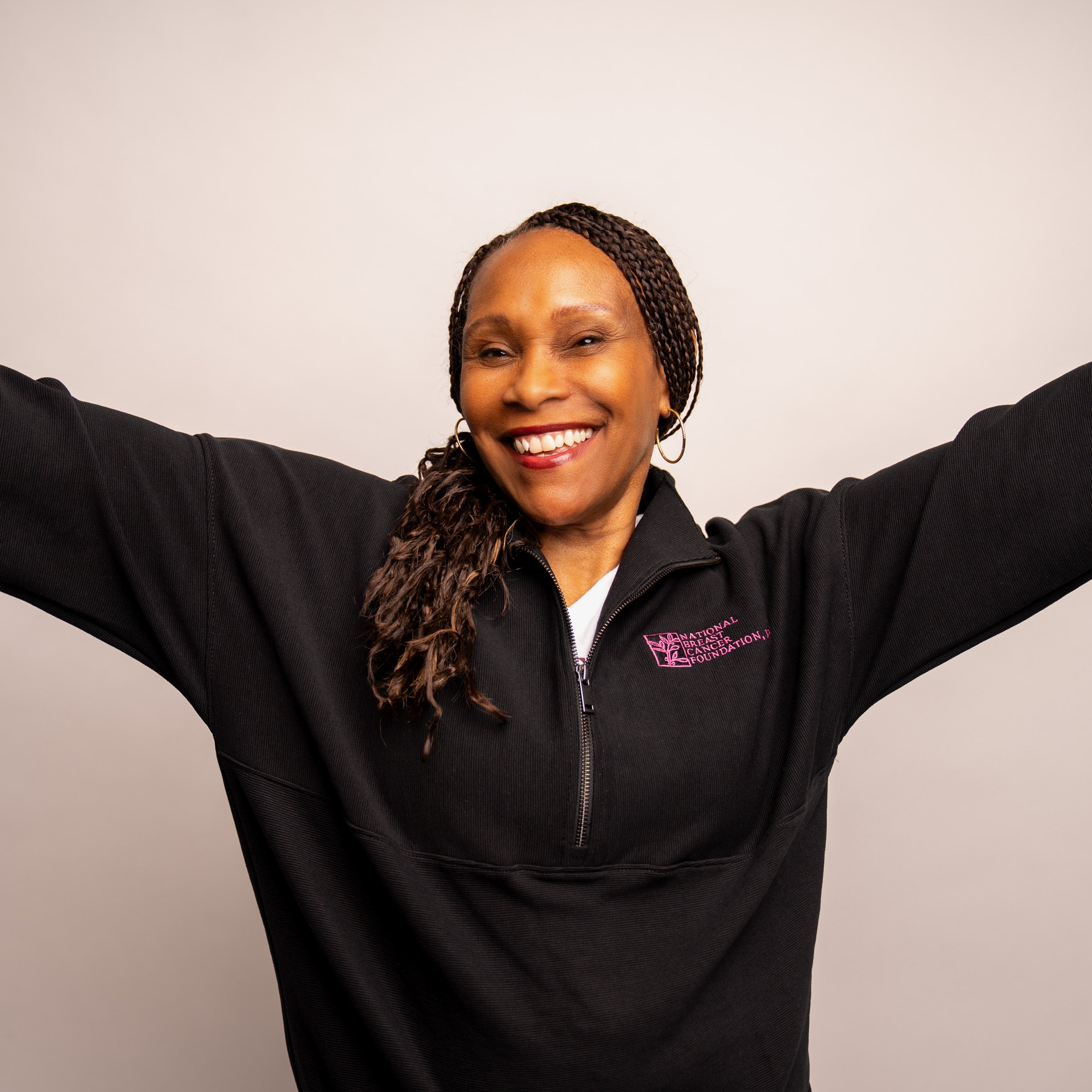 Women’s Breast Cancer Awareness Quarter Zip Pullover - Black with logo - NBCF