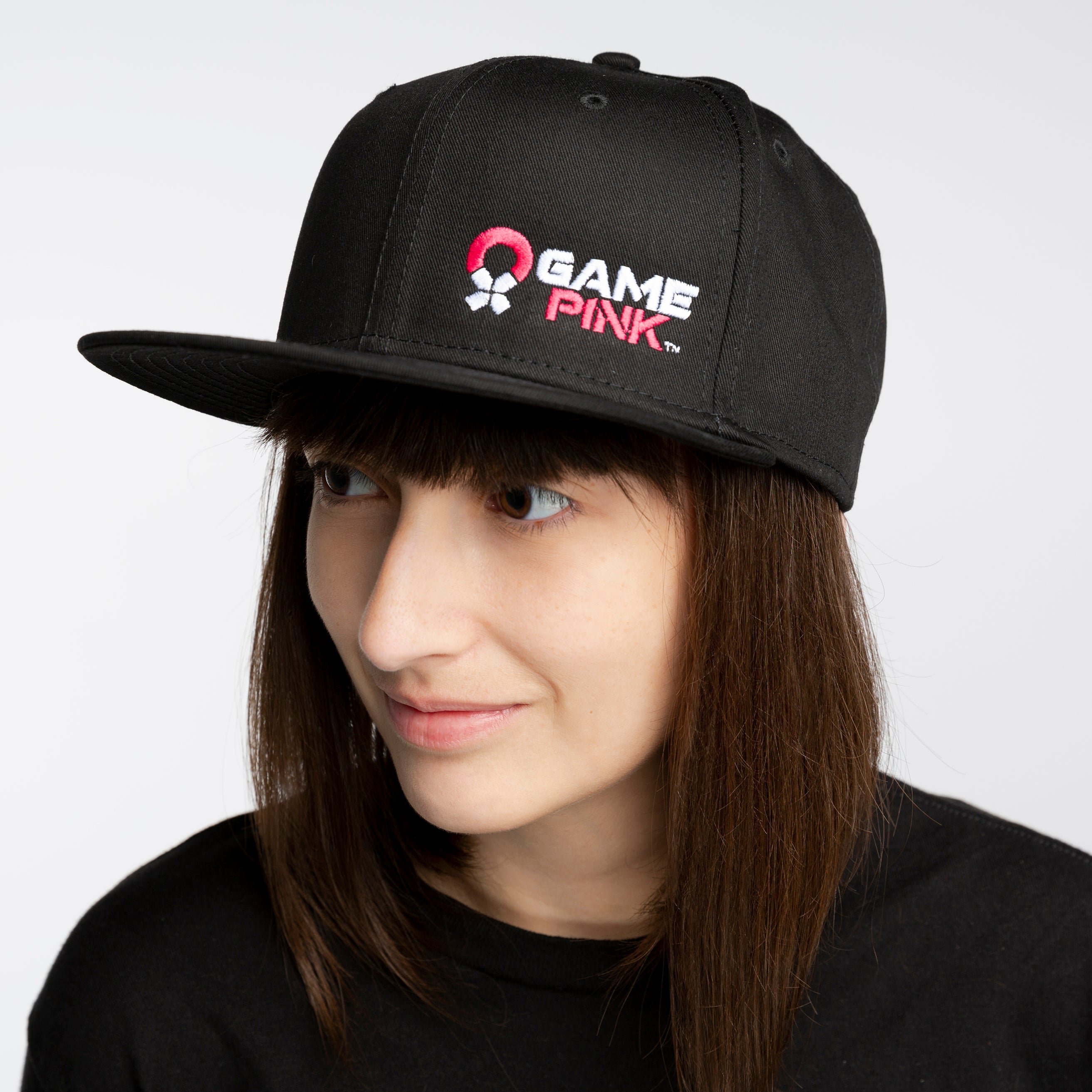 Game Pink Flat Bill Snapback Cap - Small Logo
