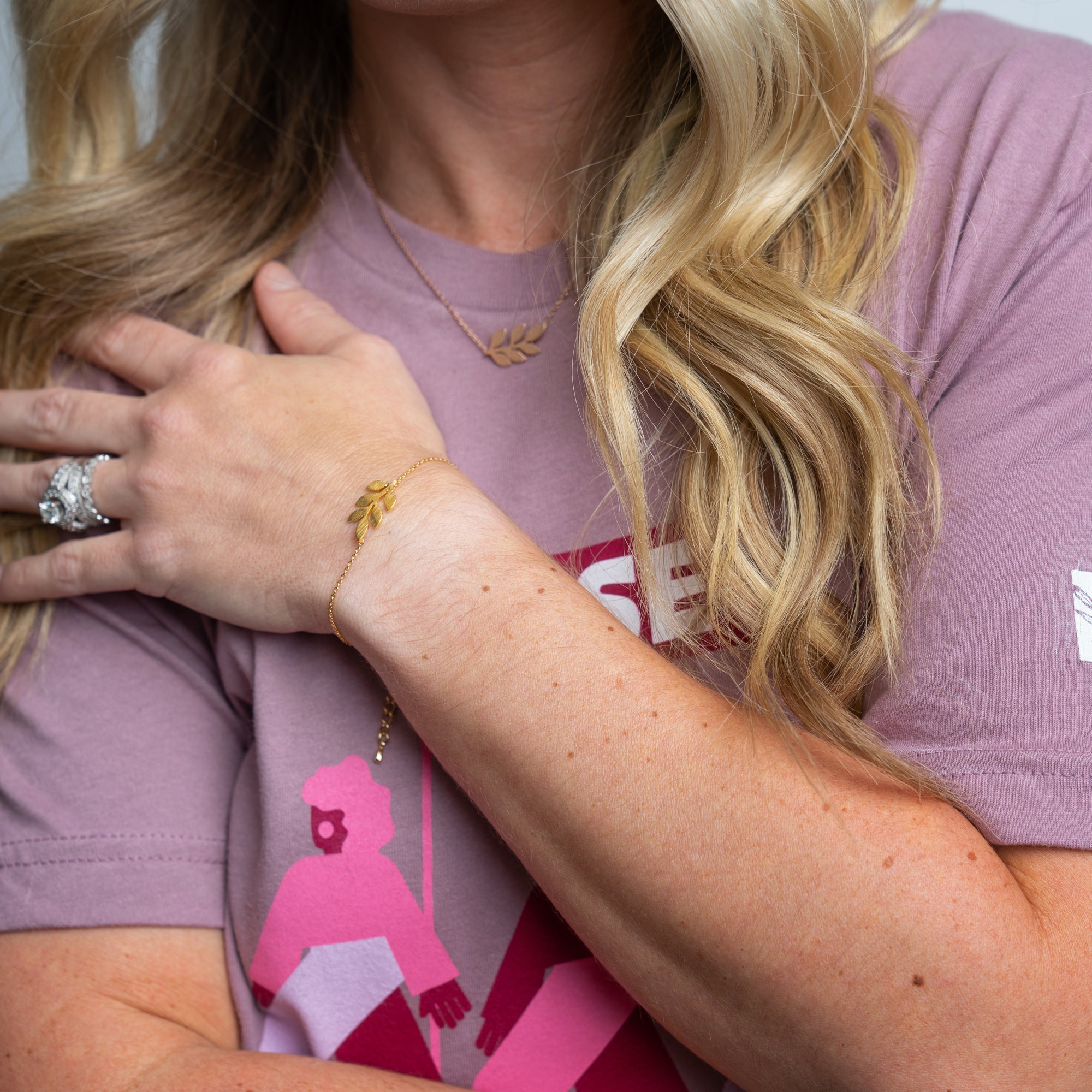 Breast Cancer Awareness Leaf Bracelet - Gold - NBCF