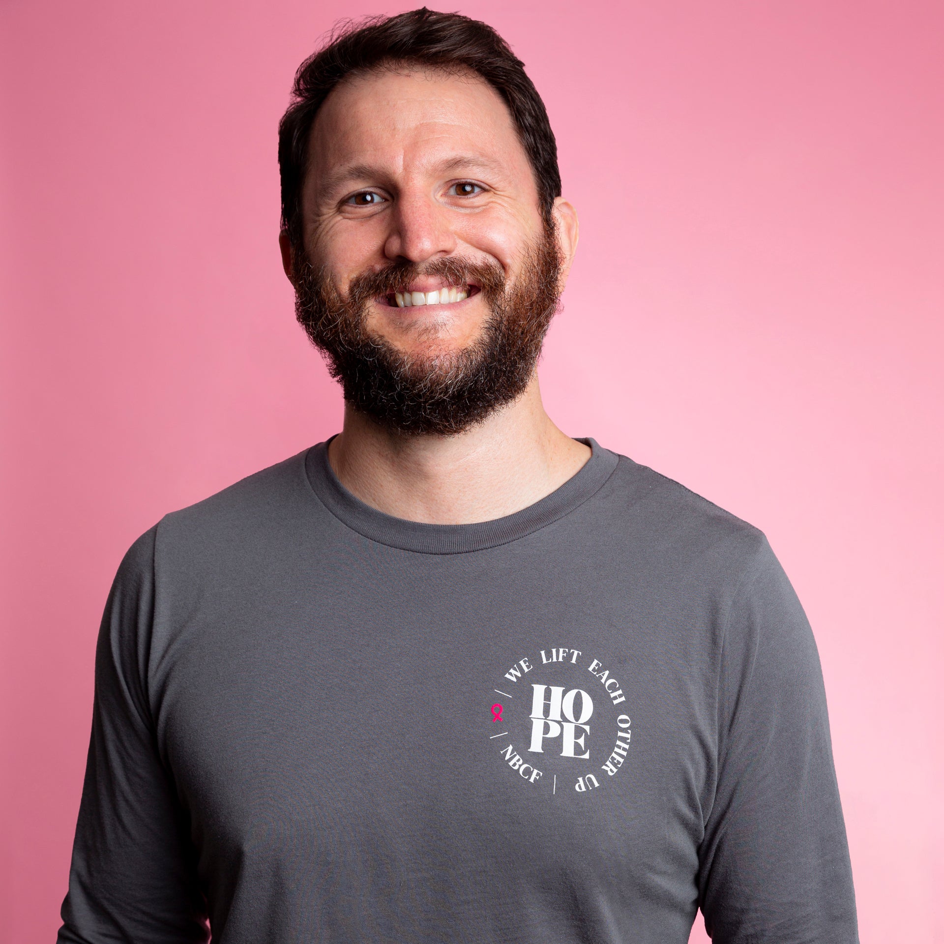 Long-Sleeve HOPE Inspirational Breast Cancer Shirt - Gray - NBCF