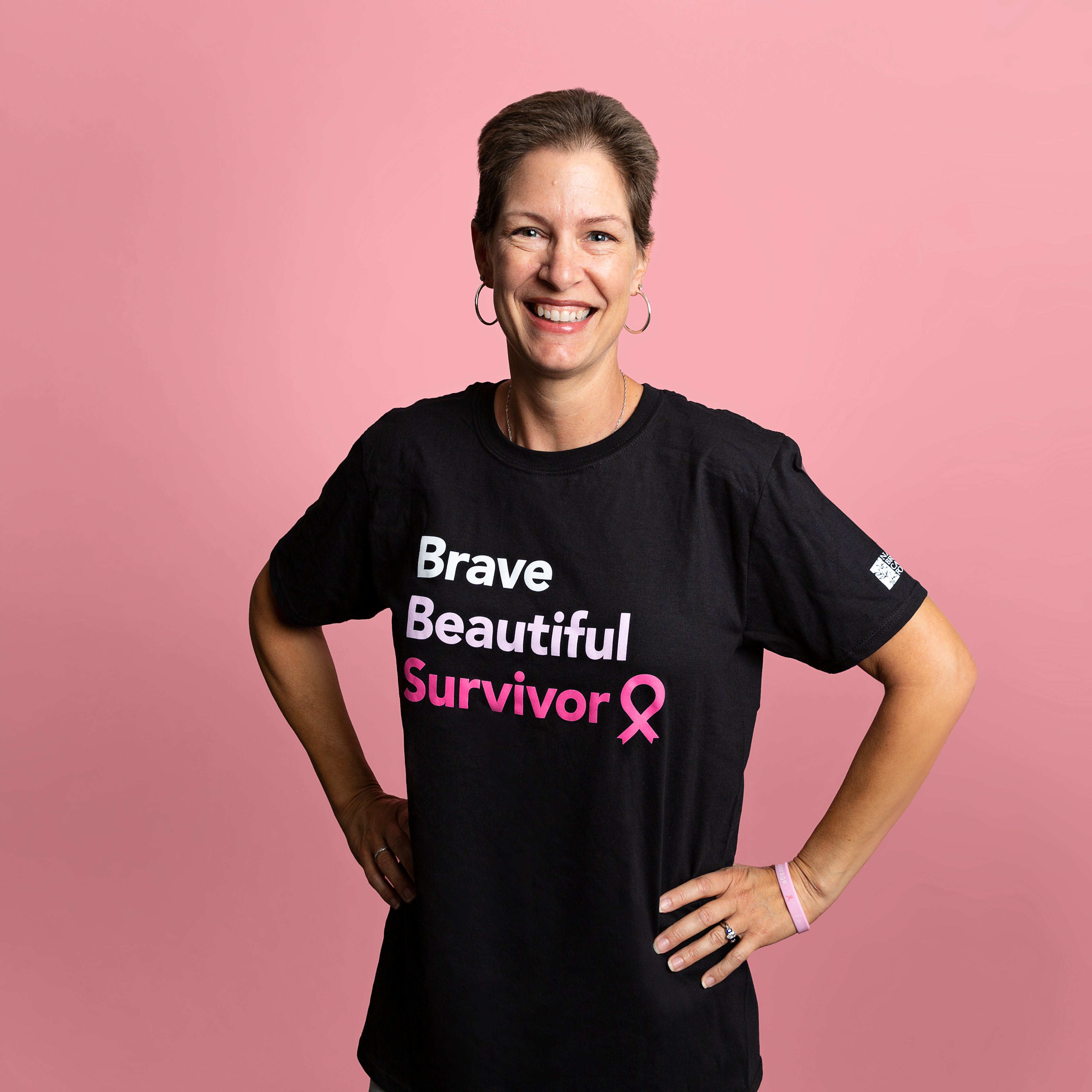 Breast Cancer Brave Beautiful Survivor T-Shirt Black NBCF