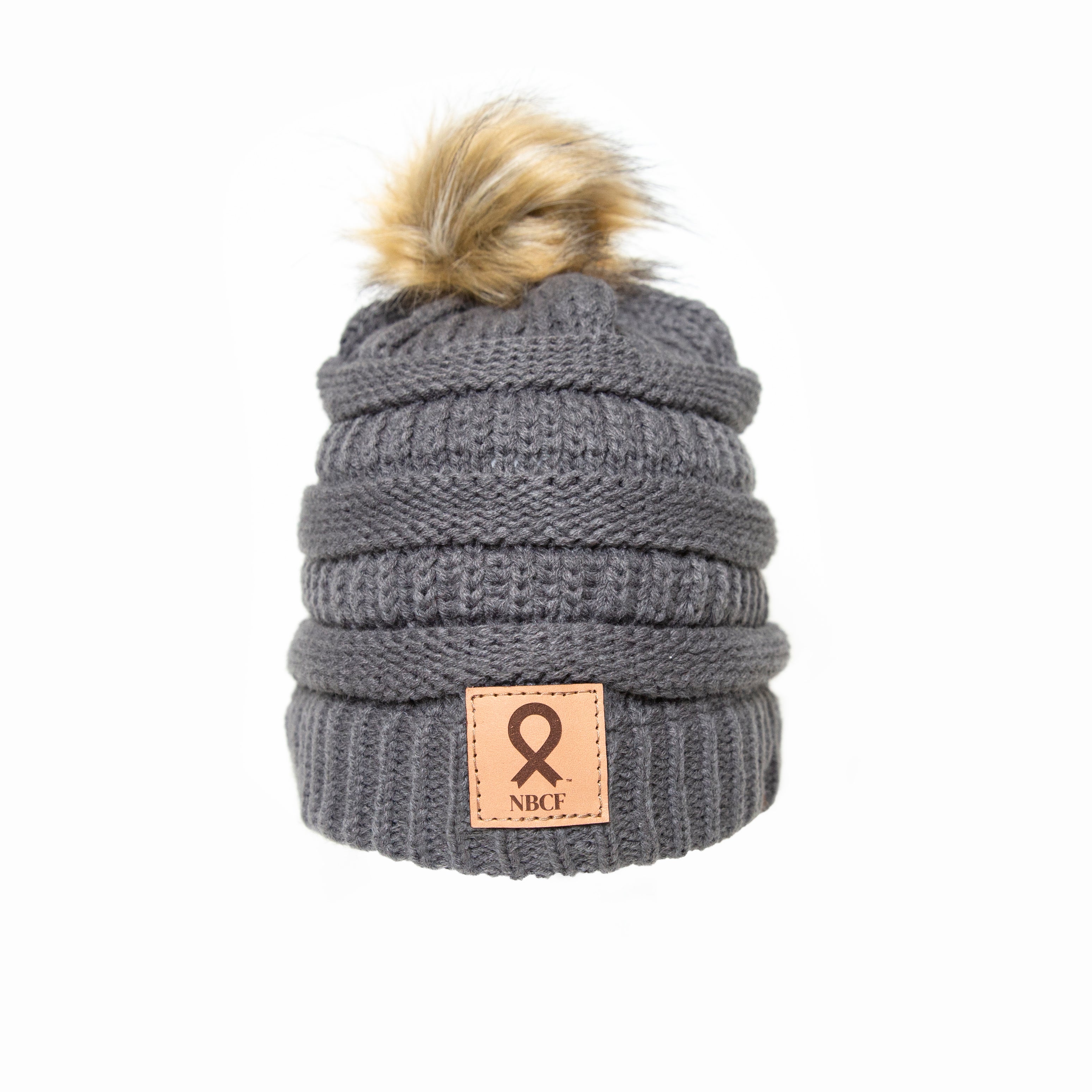 Breast Cancer Ribbon Winter Beanie - Gray - NBCF