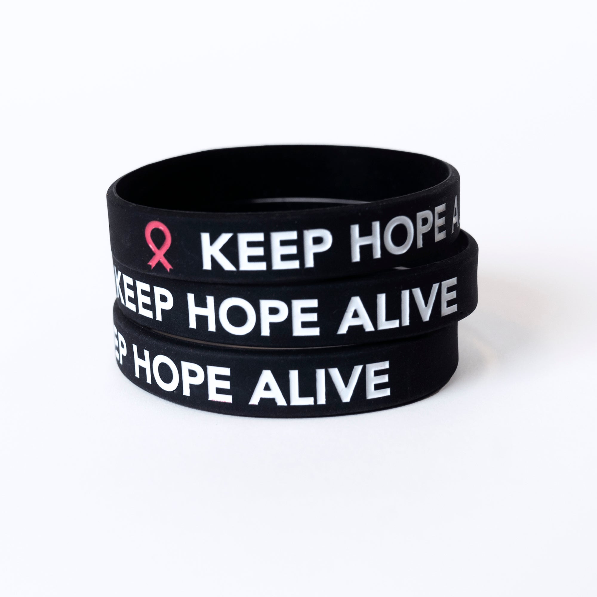 Keep Hope Alive Pink Ribbon Silicone Bracelet Black NBCF