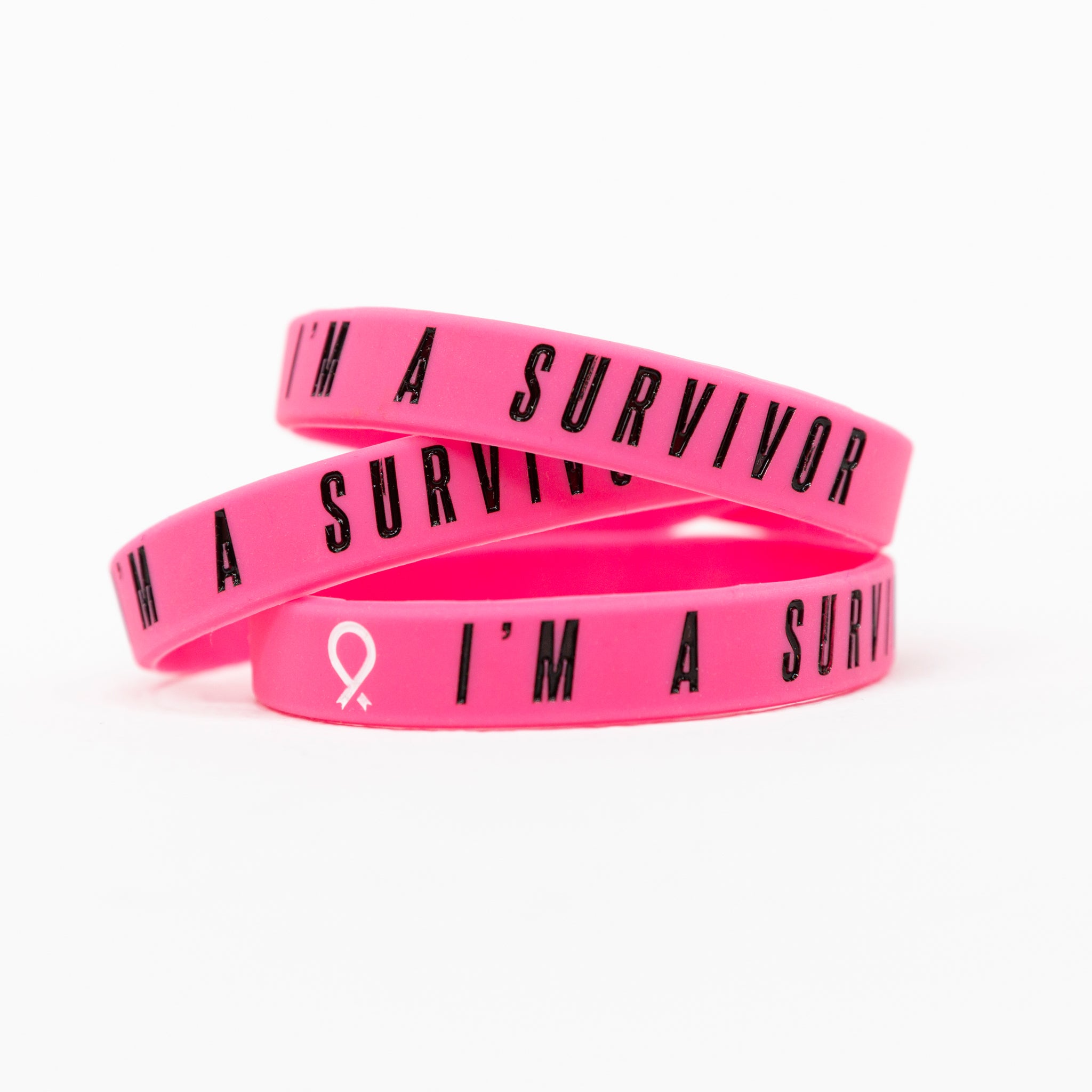 Breast Cancer Survivor Pink Ribbon Silicone Bracelet - Pink - NBCF