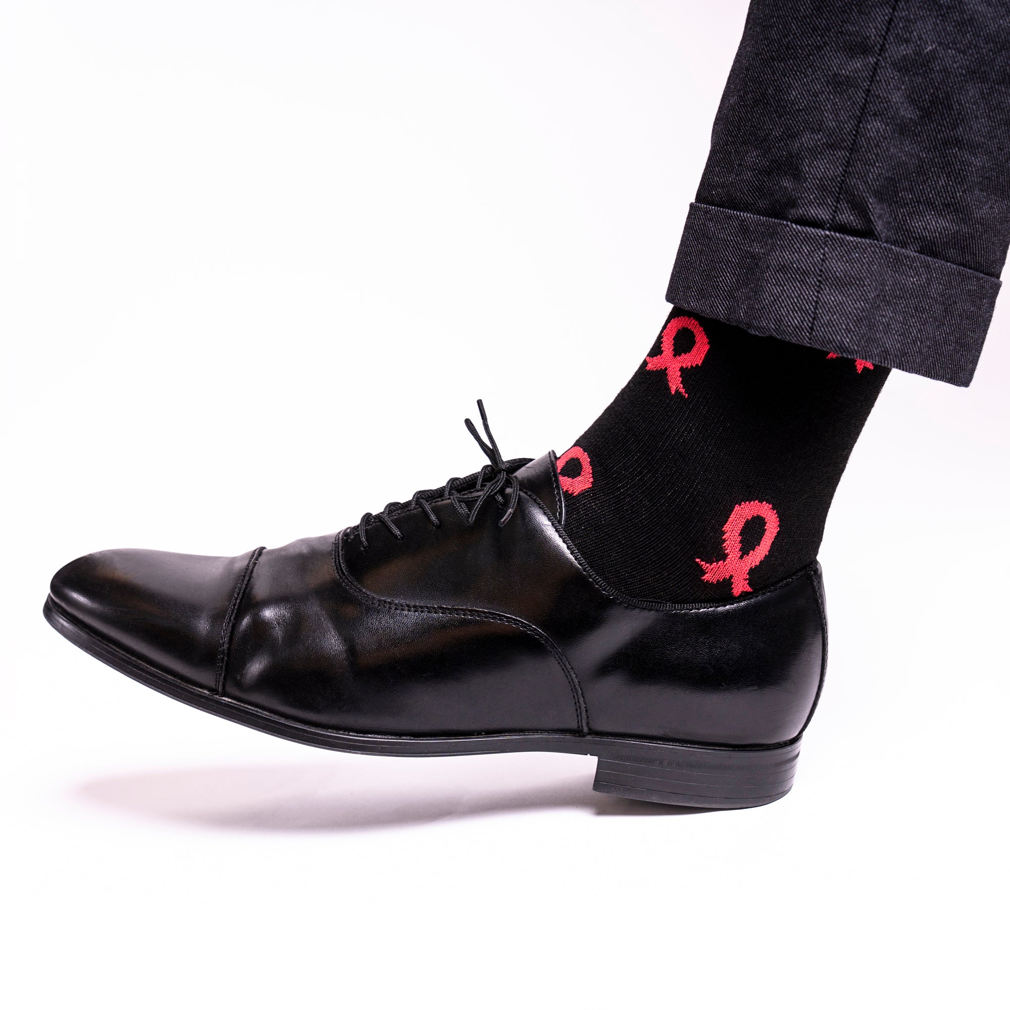 Pink Ribbon Breast Cancer Awareness Socks - Black - NBCF