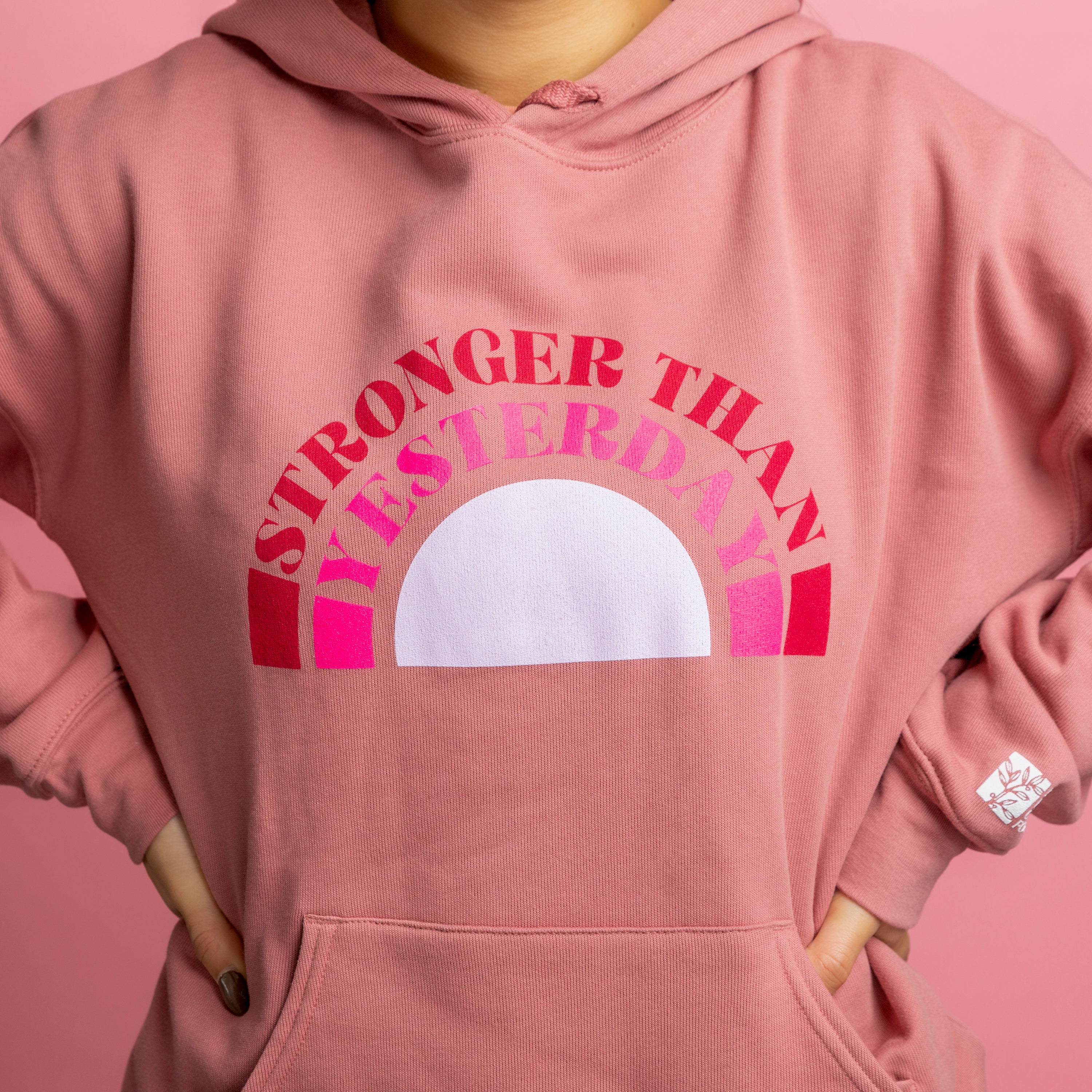 Stronger Than Yesterday Drawstring Hoodie - Pink - NBCF