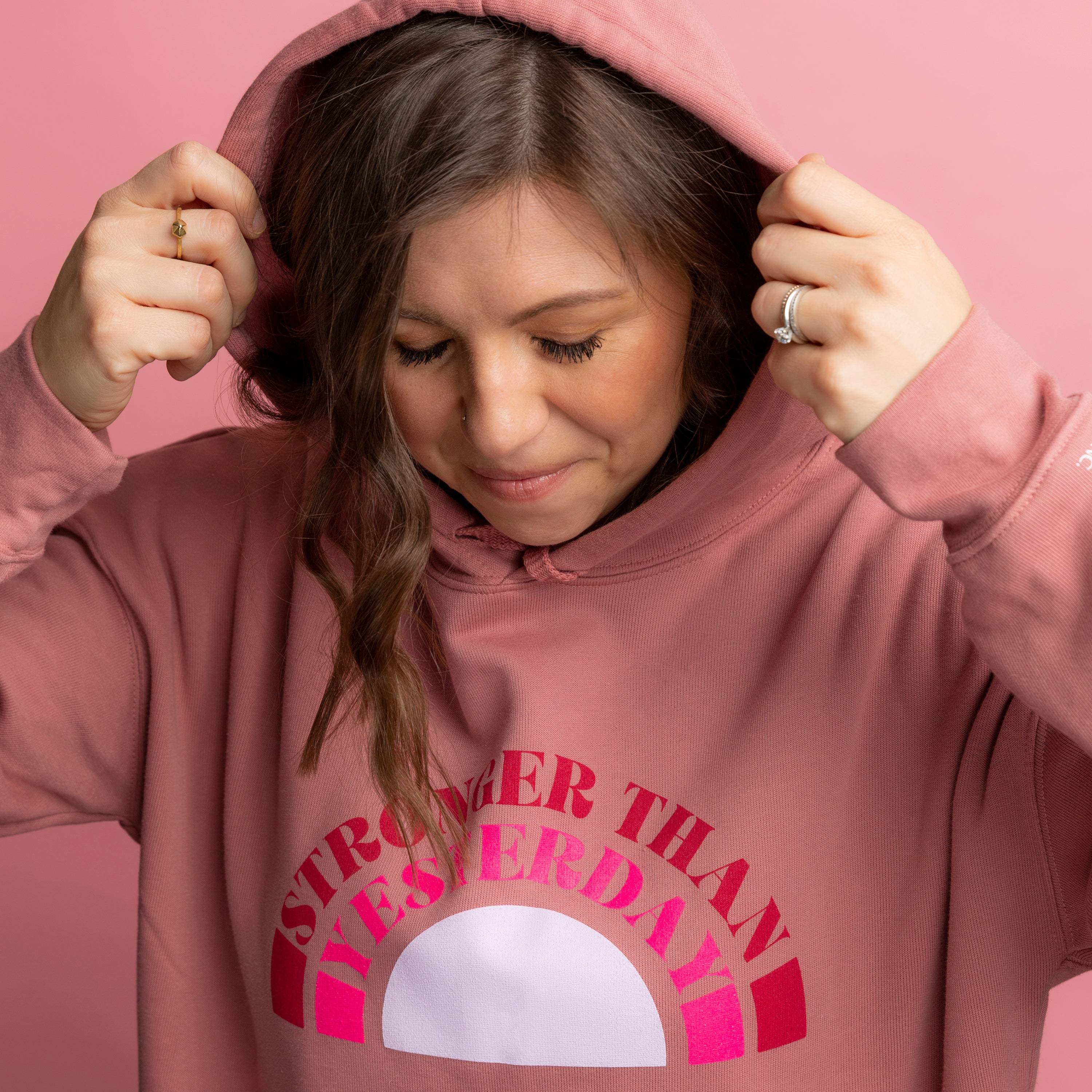 Stronger Than Yesterday Drawstring Hoodie - Pink - NBCF