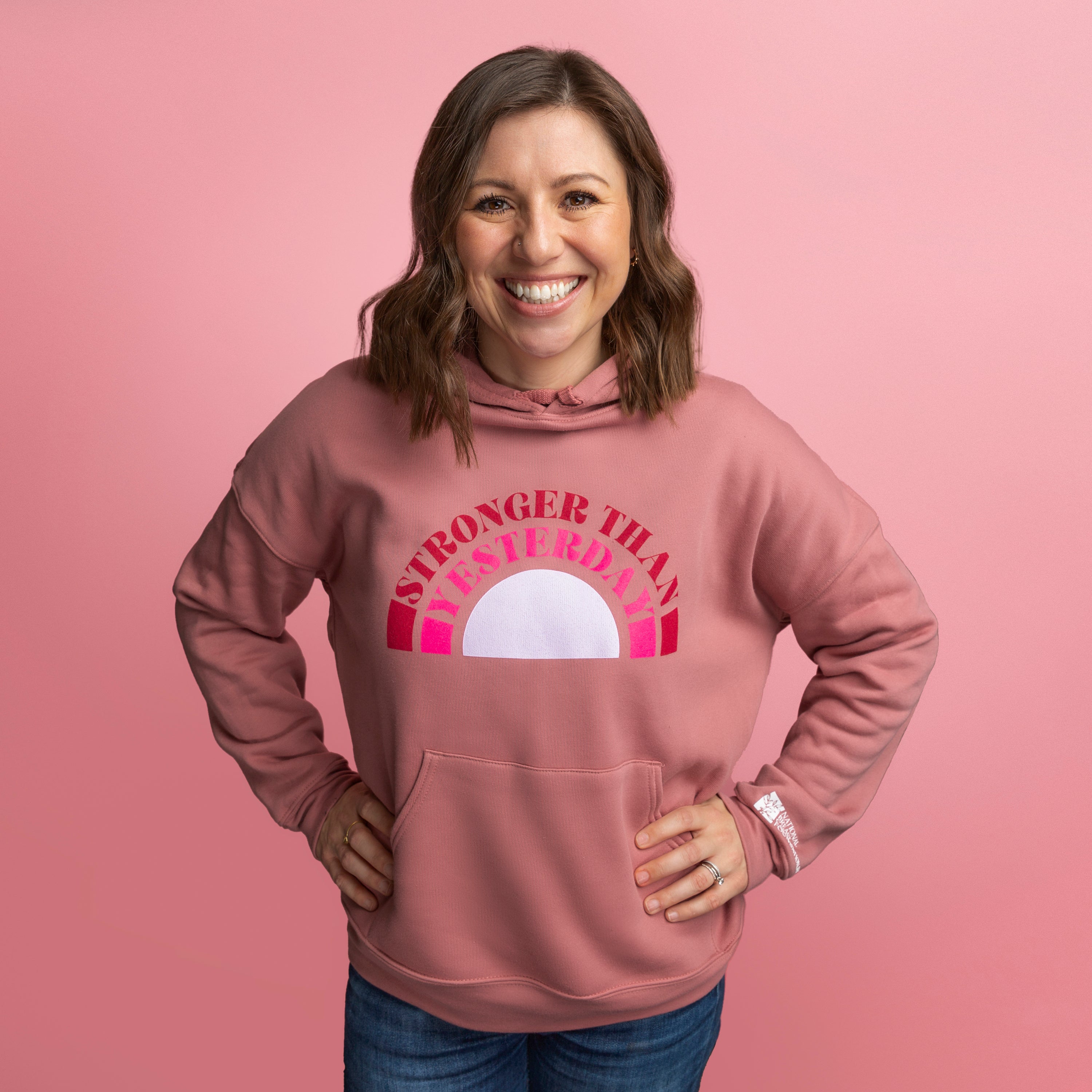 Stronger Than Yesterday Drawstring Hoodie - Pink - NBCF