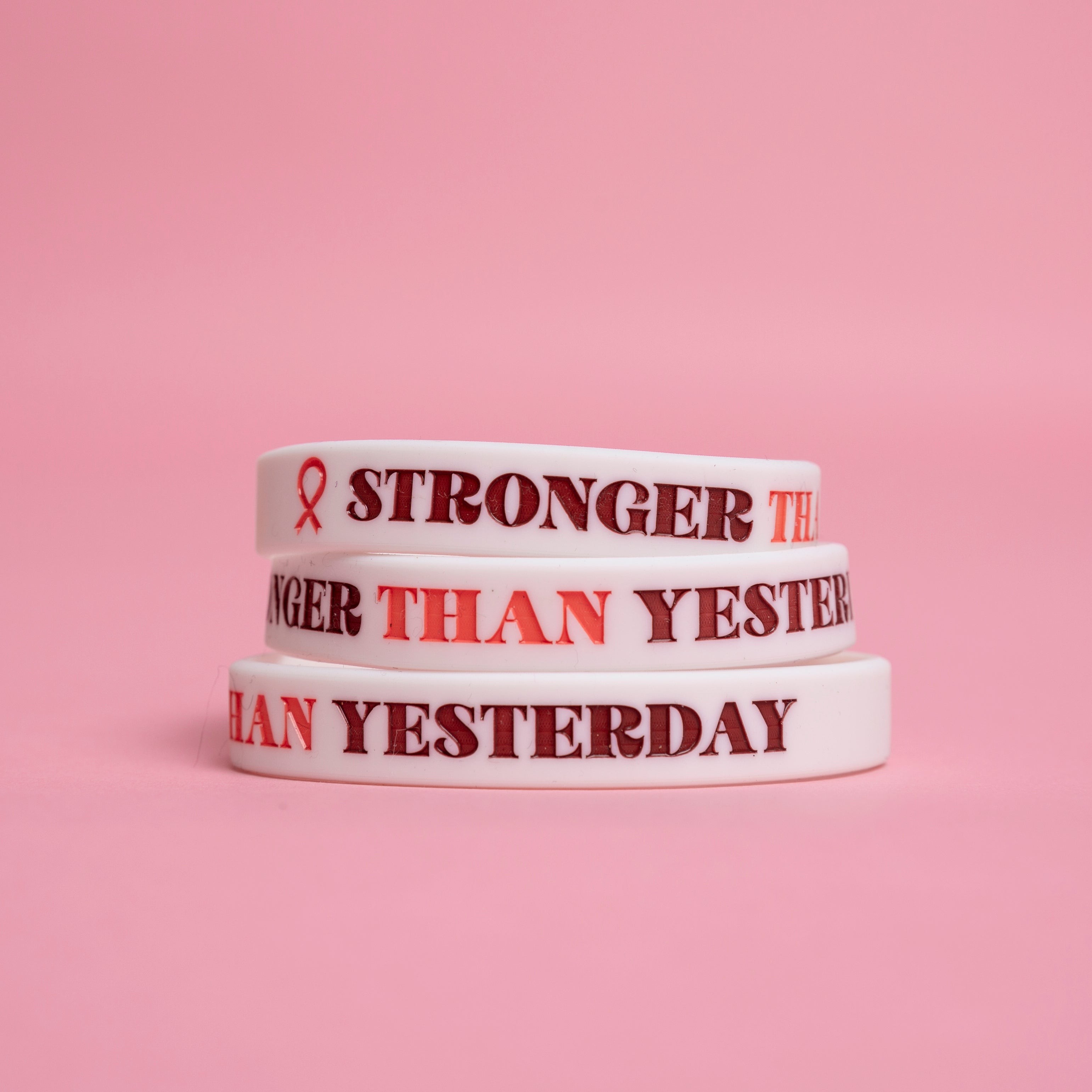Stronger Than Yesterday Inspirational Silicone Bracelet - White - NBCF