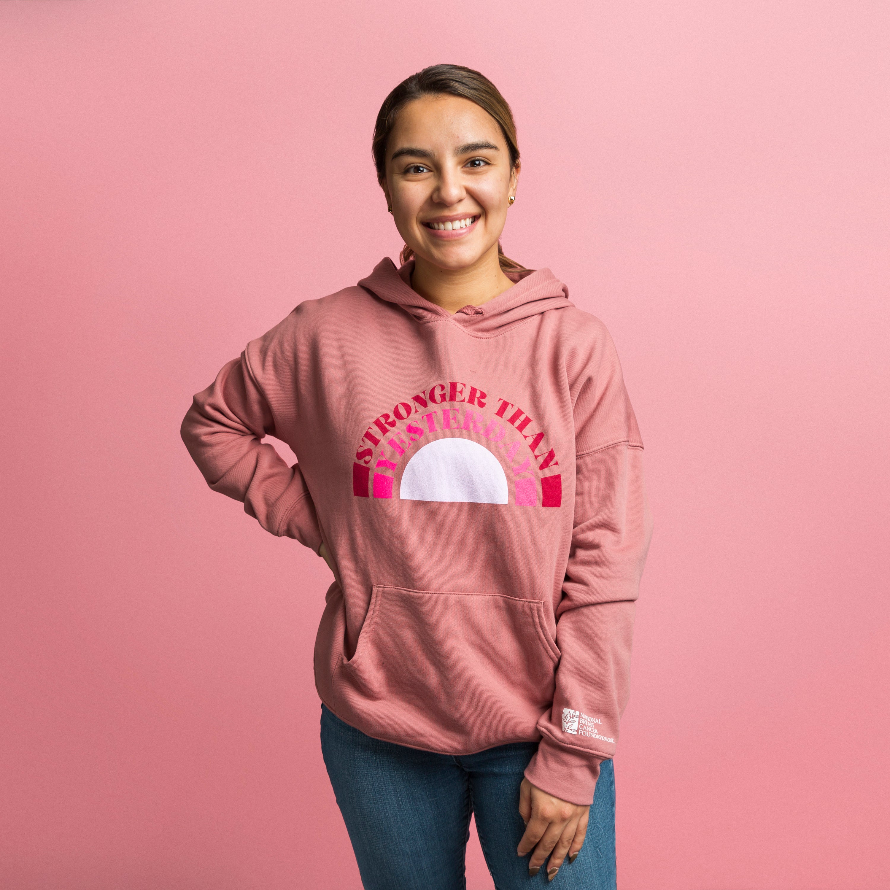 Stronger Than Yesterday Drawstring Hoodie - Pink - NBCF