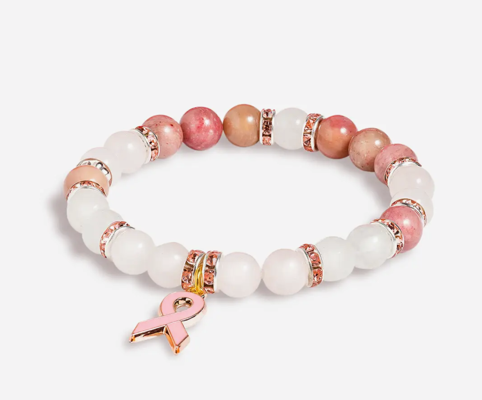Breast Cancer Pink Inspirational Beaded Stretch Bracelet