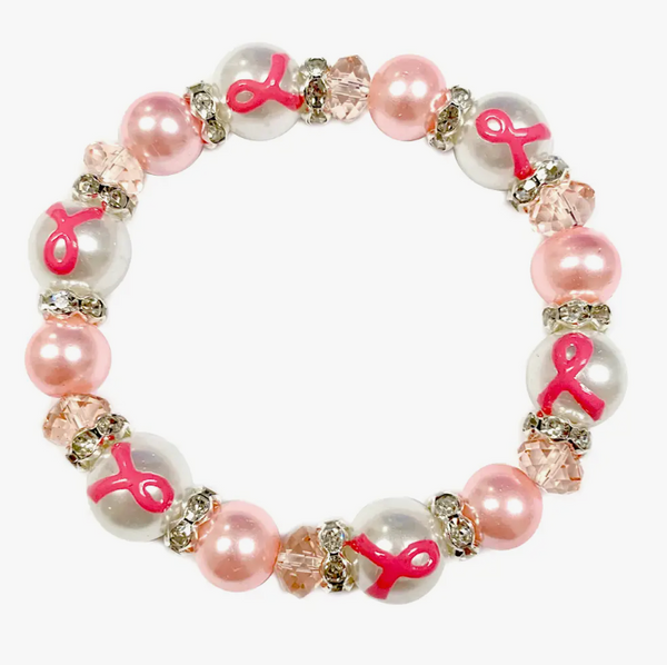 Pink Ribbon Pearl Beaded Bracelet