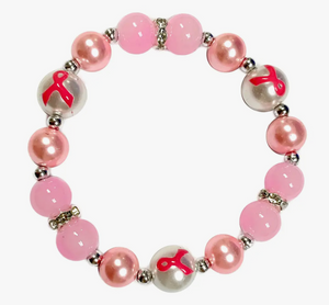 Pink Ribbon Pearl Beaded Bracelet