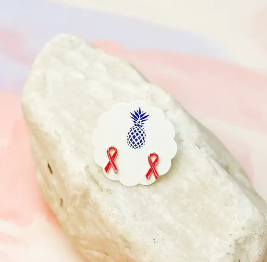 Pink Ribbon Stud Earrings