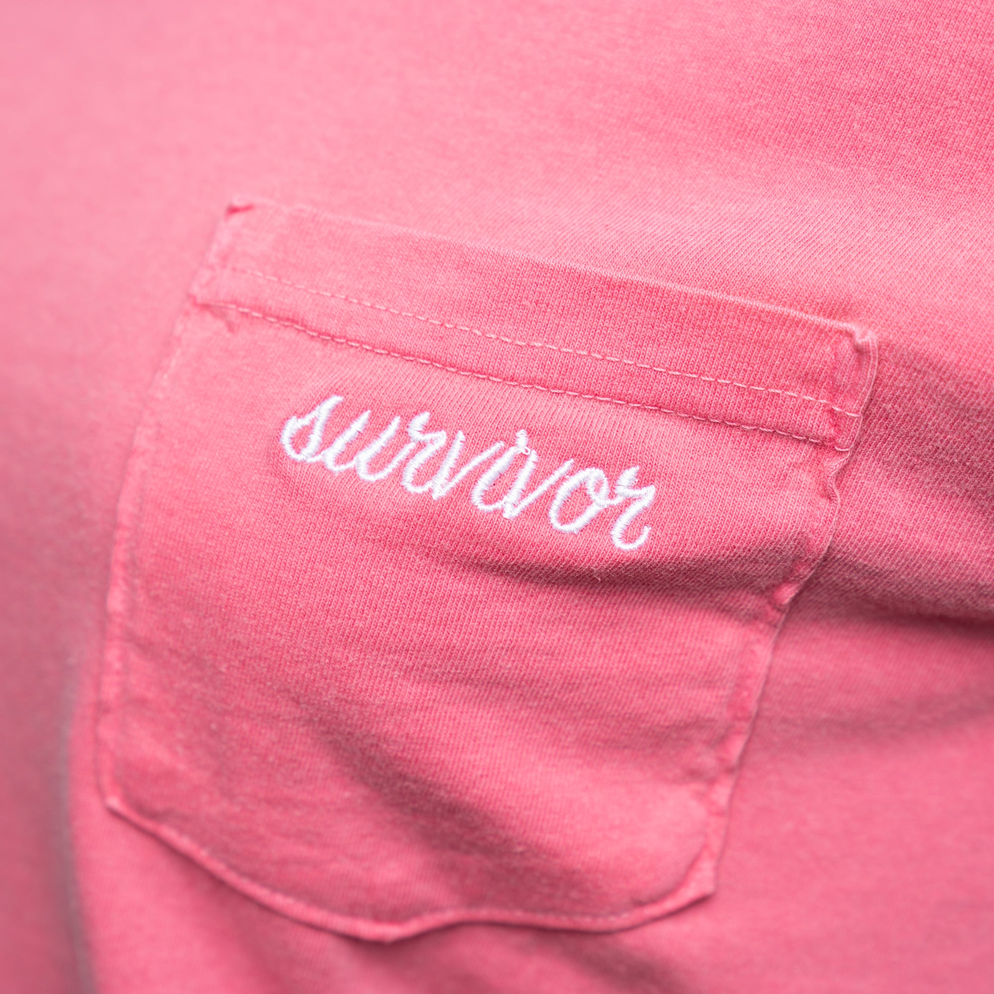 Breast Cancer Survivor Embroidered Pocket T-Shirt - Pink - NBCF