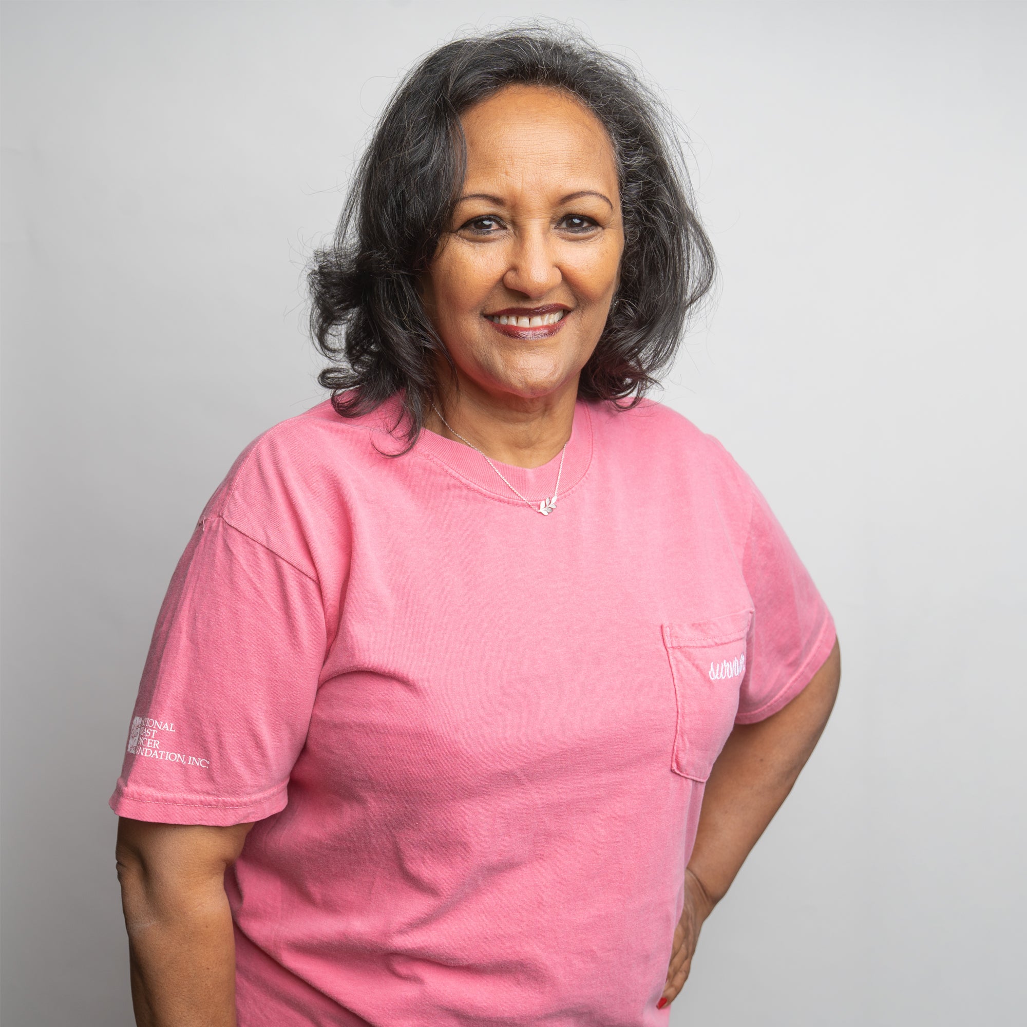 Breast Cancer Survivor Embroidered Pocket T-Shirt - Pink - NBCF