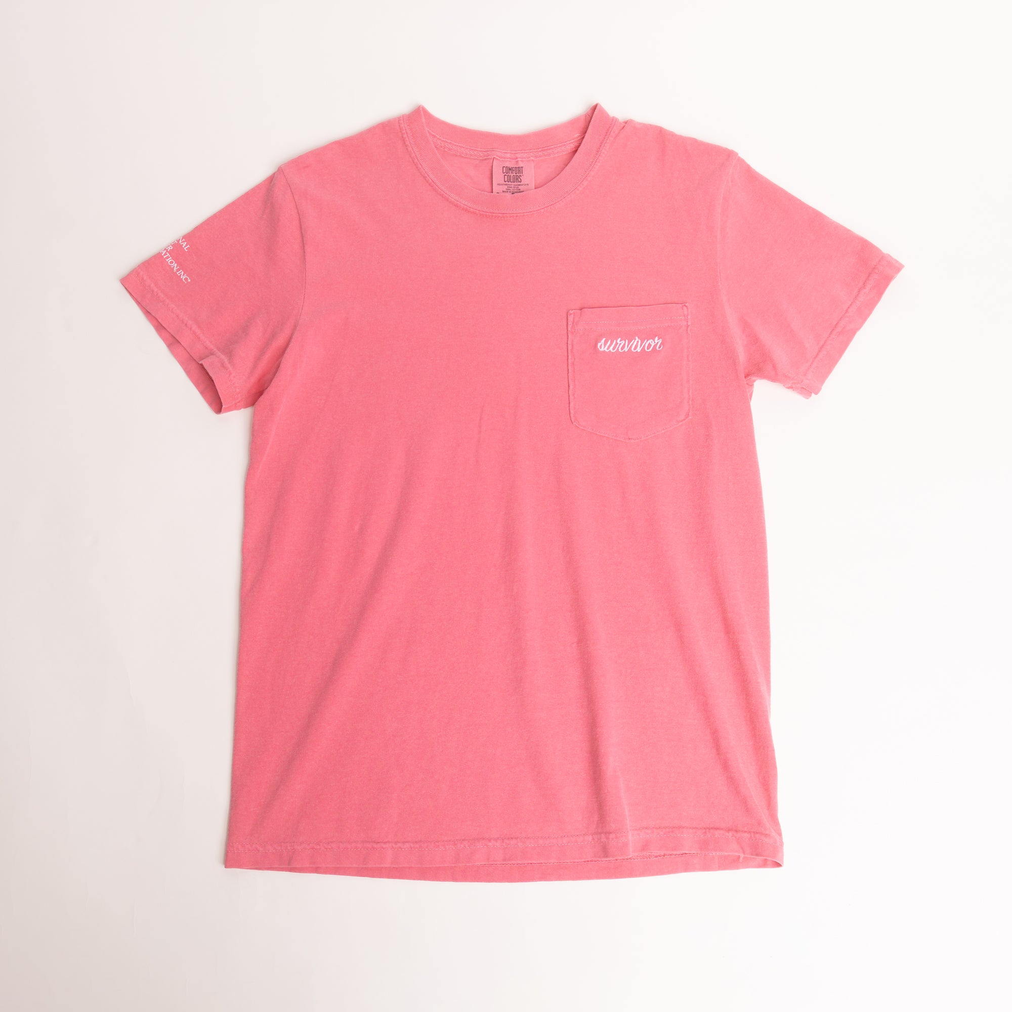 Breast Cancer Survivor Embroidered Pocket T-Shirt - Pink - NBCF