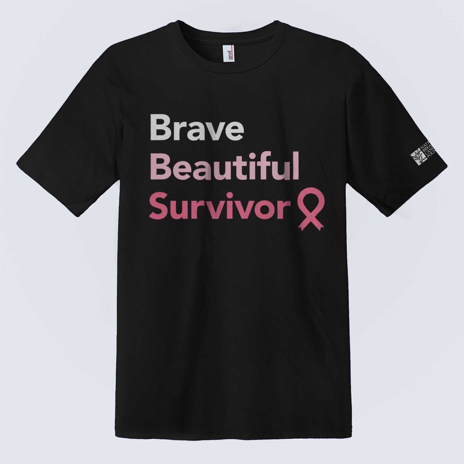 Breast Cancer Brave Beautiful Survivor T-Shirt - Black - NBCF