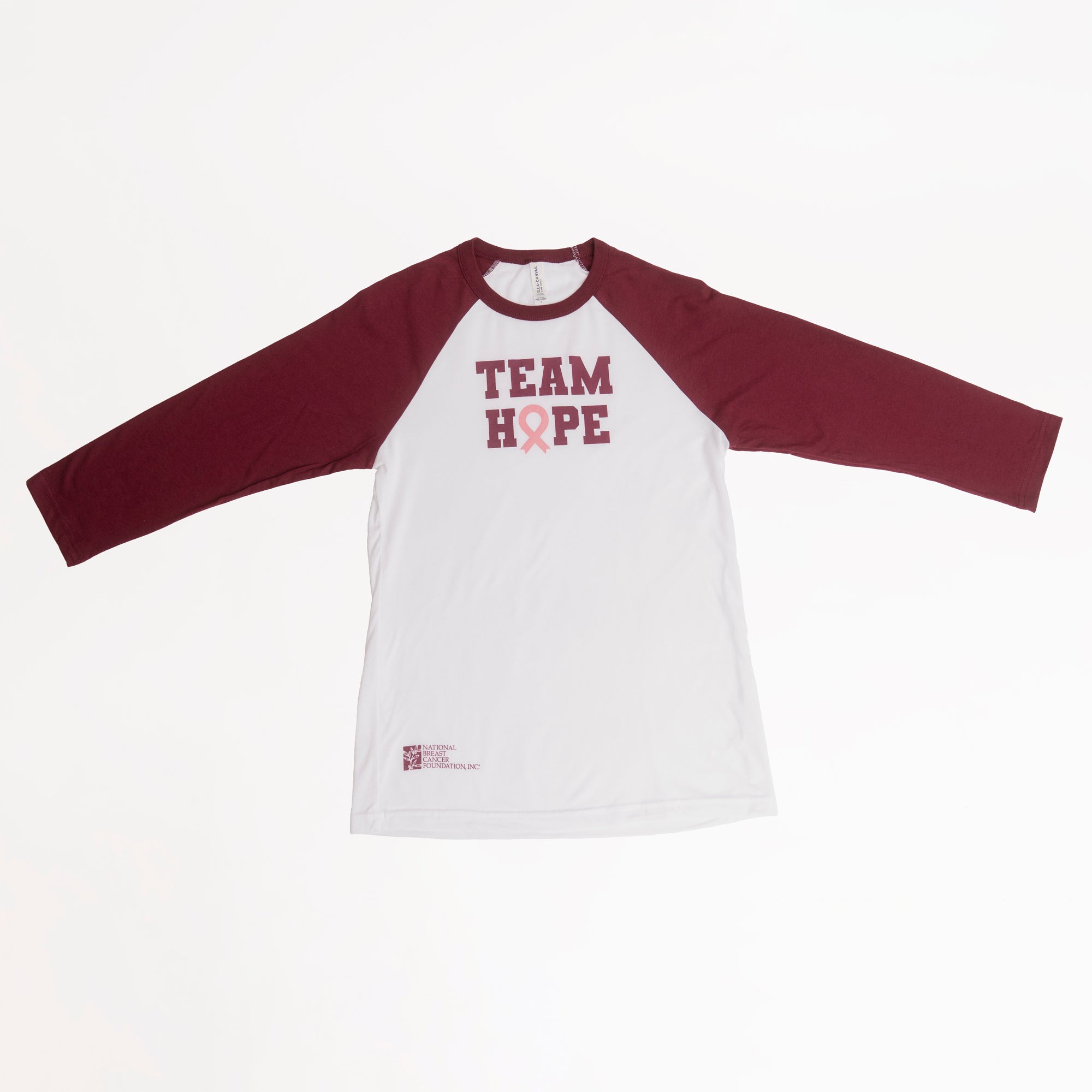 Team HOPE Pink Ribbon Raglan Baseball T-Shirt - White - Stacked Font - NBCF