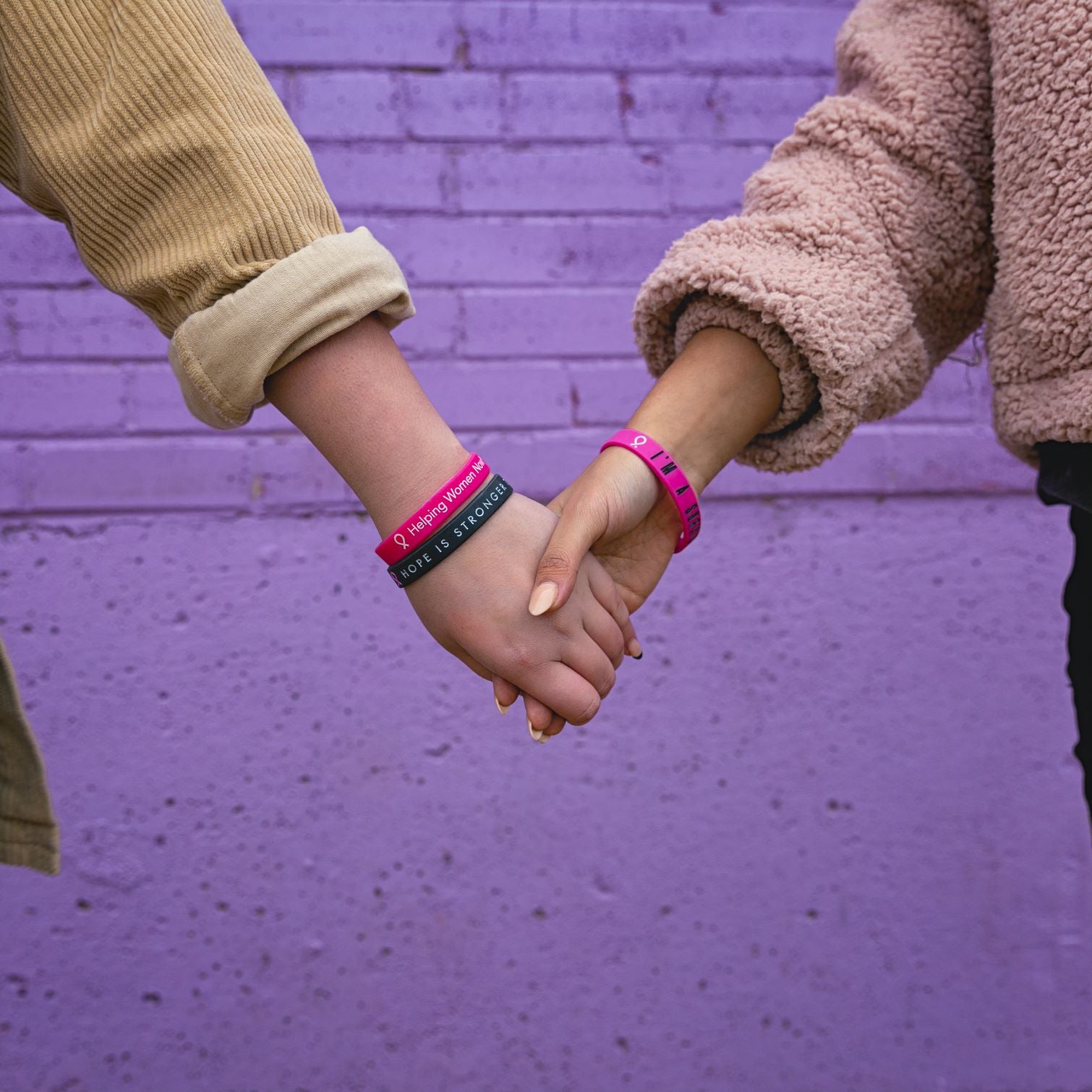 Hope Is Stronger Than Fear Pink Ribbon Silicone Bracelet - Black - NBCF